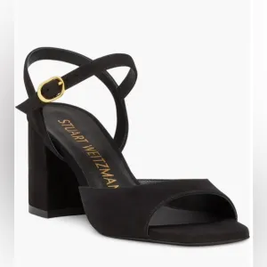 Stuart Weitzman Black Suede Tia 75 Block Sandals