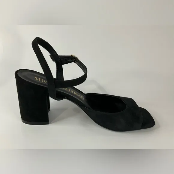 Stuart Weitzman Black Suede Tia 75 Block Sandals