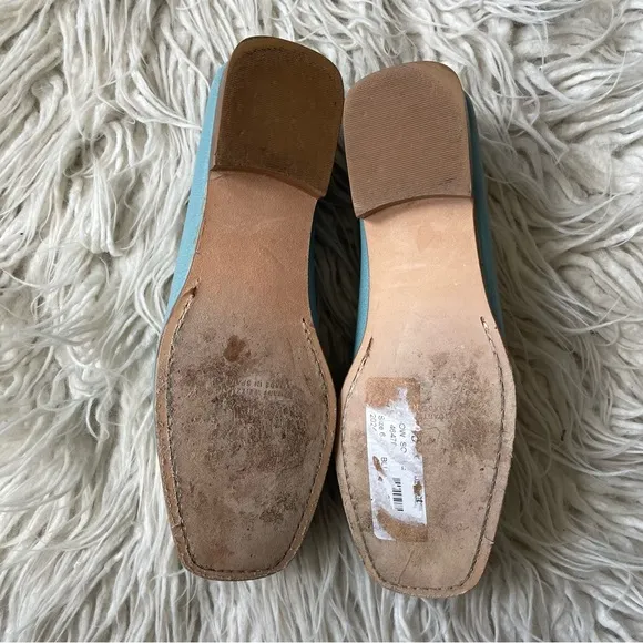 Stuart Weitzman Blue Square Toe Knotted Buckle Leather Loafers EUC Size 6