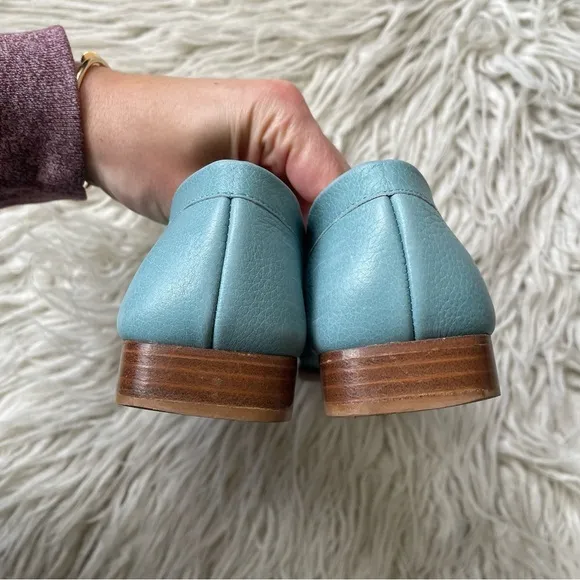 Stuart Weitzman Blue Square Toe Knotted Buckle Leather Loafers EUC Size 6