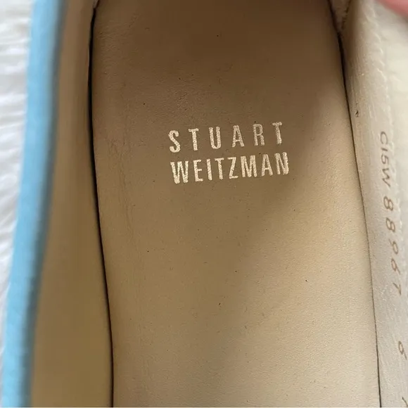 Stuart Weitzman Blue Square Toe Knotted Buckle Leather Loafers EUC Size 6