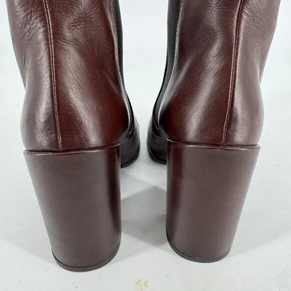 Stuart Weitzman boots womens 9.5 burgundy leather pull on heeled sidemover