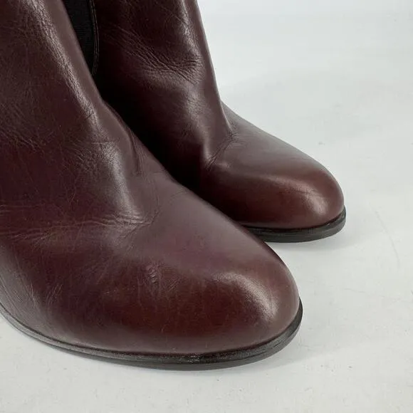 Stuart Weitzman boots womens 9.5 burgundy leather pull on heeled sidemover