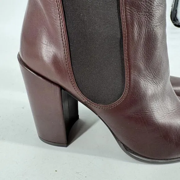 Stuart Weitzman boots womens 9.5 burgundy leather pull on heeled sidemover