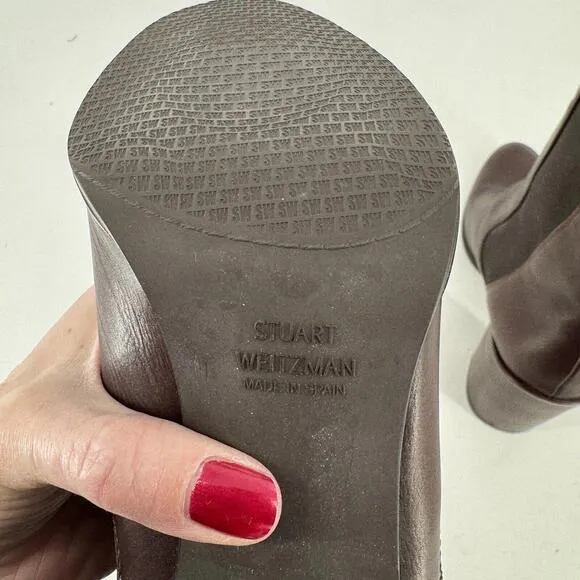 Stuart Weitzman boots womens 9.5 burgundy leather pull on heeled sidemover