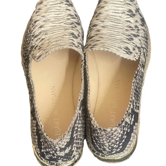 Stuart Weitzman Catalan SnakePrint Leather Slip on EspadrilleNatural size 5M