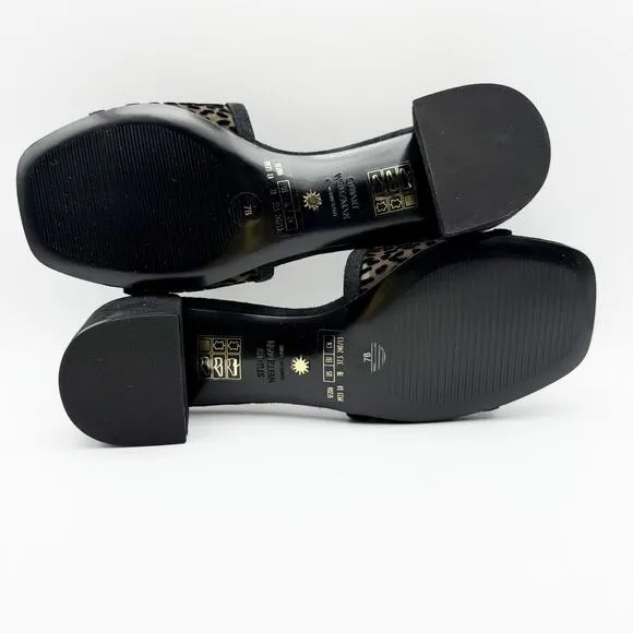 Stuart Weitzman Cayman 35 Block Slide Sandals Size 7 Black Cheetah Heel NIB
