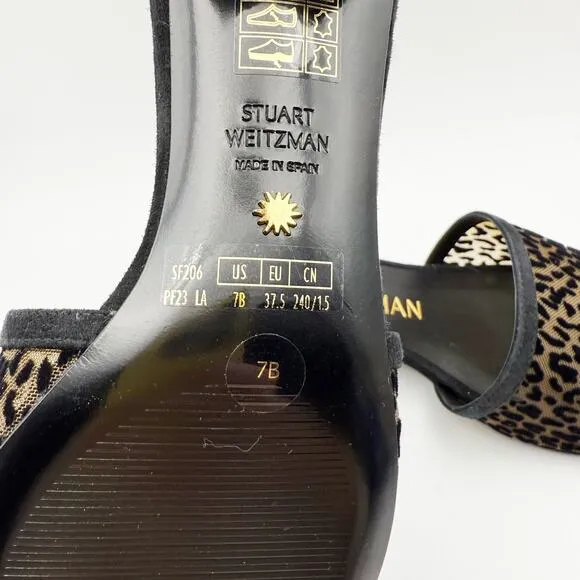Stuart Weitzman Cayman 35 Block Slide Sandals Size 7 Black Cheetah Heel NIB