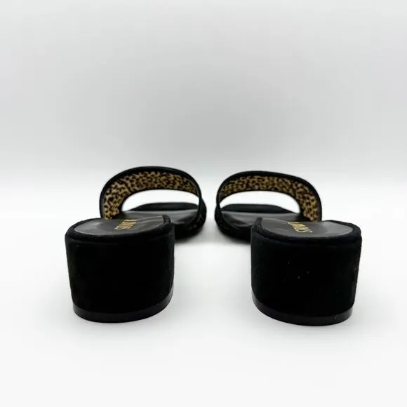 Stuart Weitzman Cayman 35 Block Slide Sandals Size 7 Black Cheetah Heel NIB