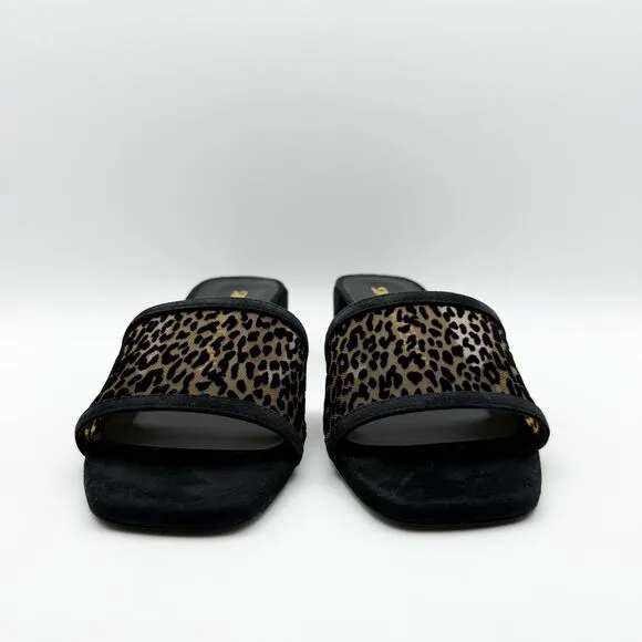 Stuart Weitzman Cayman 35 Block Slide Sandals Size 7 Black Cheetah Heel NIB