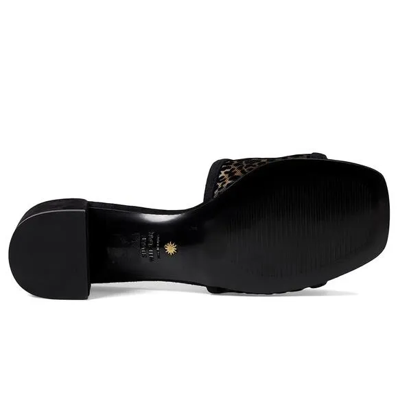 Stuart Weitzman Cayman 35 Block Slide Sandals Size 7 Black Cheetah Heel NIB
