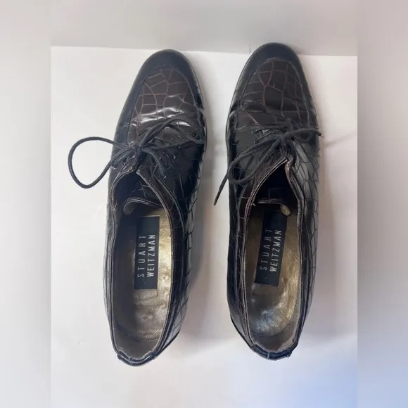 Stuart Weitzman Croc Lace up Loafers