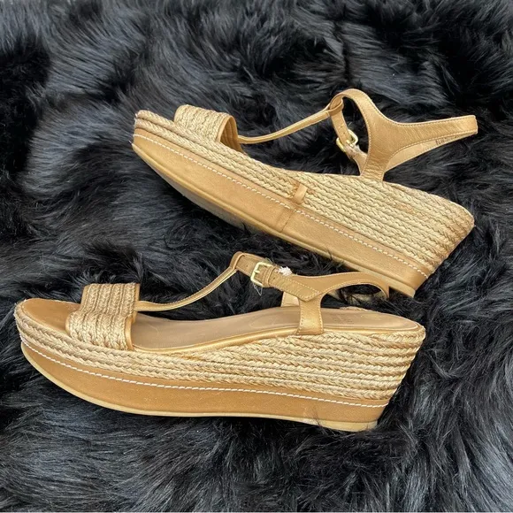 Stuart Weitzman “Flatty Old Gold Raffia” Sandals