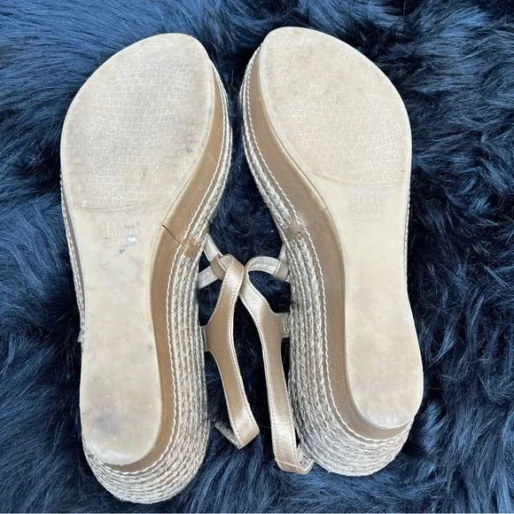 Stuart Weitzman “Flatty Old Gold Raffia” Sandals