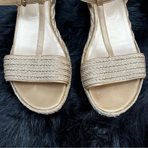 Stuart Weitzman “Flatty Old Gold Raffia” Sandals