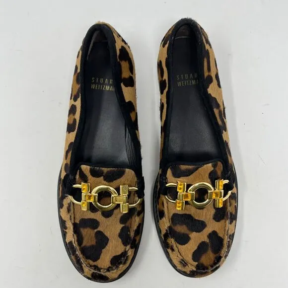 Stuart Weitzman Leopard Calf Hair Loafers Moccasins Sz 6