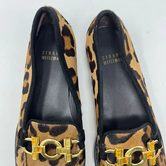 Stuart Weitzman Leopard Calf Hair Loafers Moccasins Sz 6