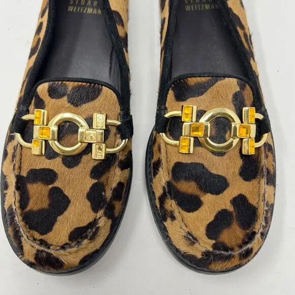 Stuart Weitzman Leopard Calf Hair Loafers Moccasins Sz 6