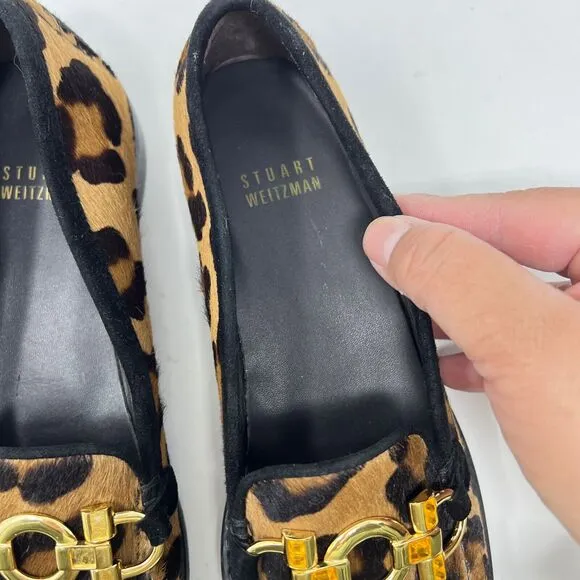 Stuart Weitzman Leopard Calf Hair Loafers Moccasins Sz 6