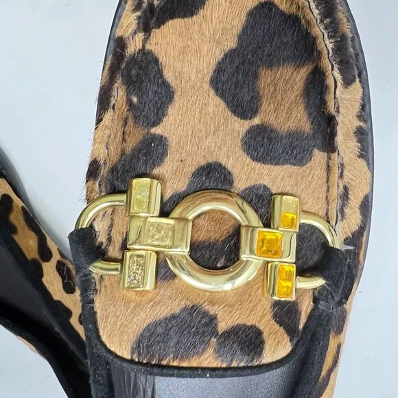Stuart Weitzman Leopard Calf Hair Loafers Moccasins Sz 6
