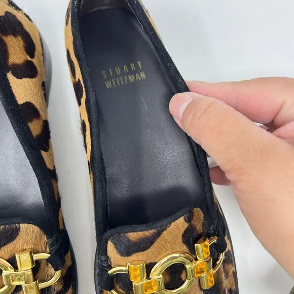 Stuart Weitzman Leopard Calf Hair Loafers Moccasins Sz 6