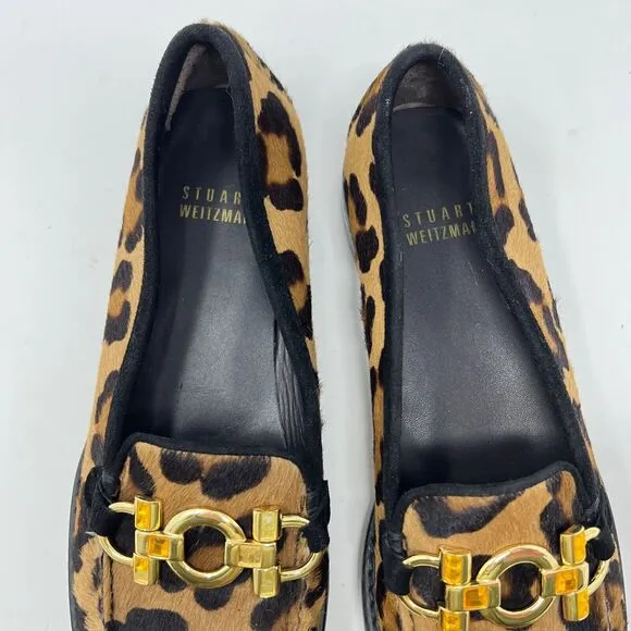Stuart Weitzman Leopard Calf Hair Loafers Moccasins Sz 6