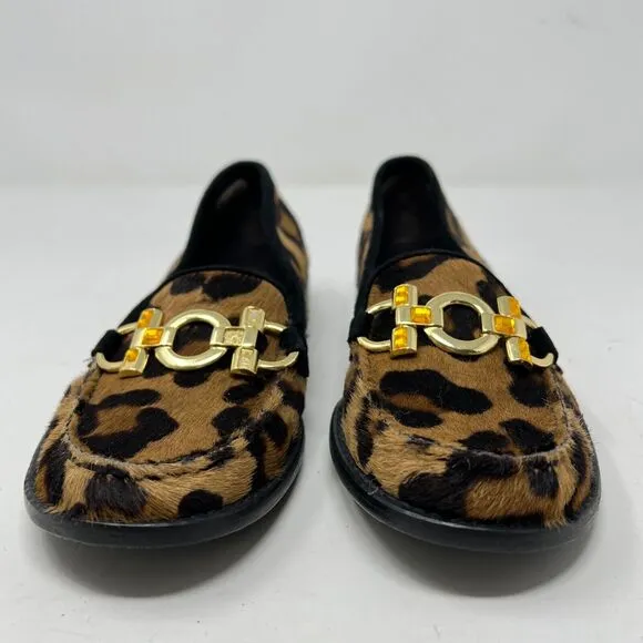 Stuart Weitzman Leopard Calf Hair Loafers Moccasins Sz 6