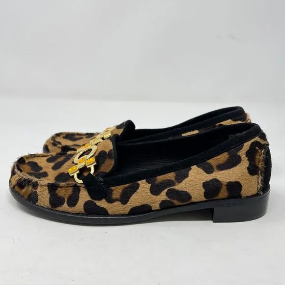 Stuart Weitzman Leopard Calf Hair Loafers Moccasins Sz 6