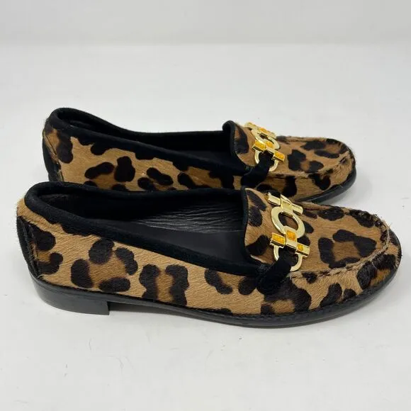 Stuart Weitzman Leopard Calf Hair Loafers Moccasins Sz 6
