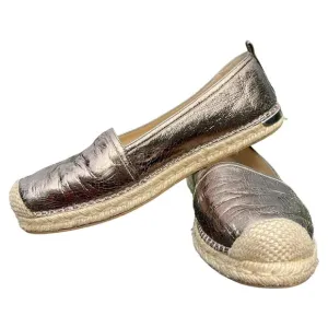 Stuart Weitzman Metallic Gunmetal Grey Leather Espadrille Flats Size 8.5