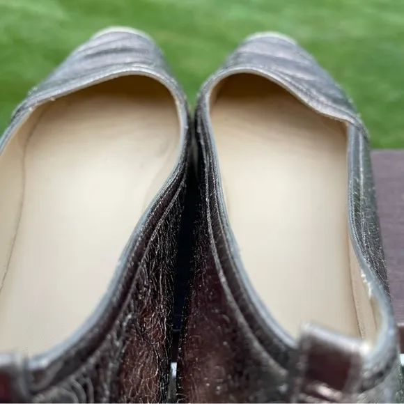 Stuart Weitzman Metallic Gunmetal Grey Leather Espadrille Flats Size 8.5