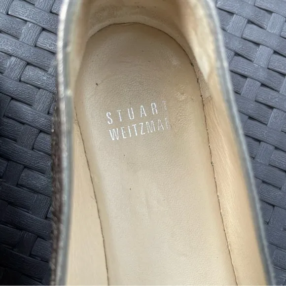Stuart Weitzman Metallic Gunmetal Grey Leather Espadrille Flats Size 8.5
