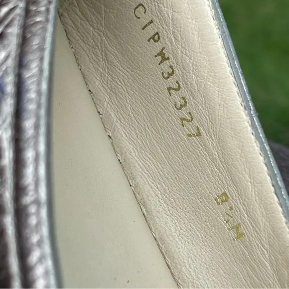 Stuart Weitzman Metallic Gunmetal Grey Leather Espadrille Flats Size 8.5