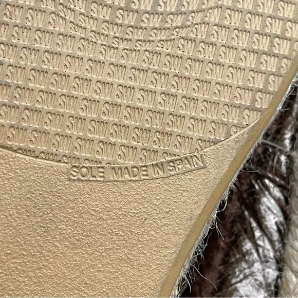 Stuart Weitzman Metallic Gunmetal Grey Leather Espadrille Flats Size 8.5