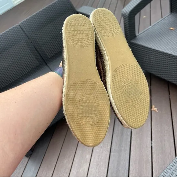 Stuart Weitzman Metallic Gunmetal Grey Leather Espadrille Flats Size 8.5