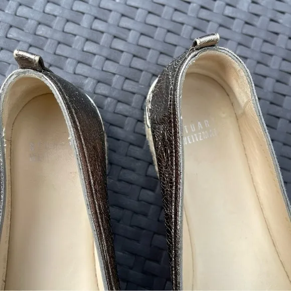 Stuart Weitzman Metallic Gunmetal Grey Leather Espadrille Flats Size 8.5