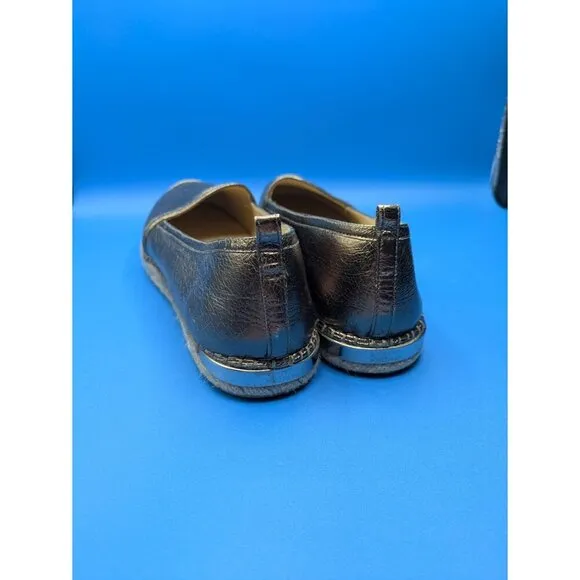 Stuart Weitzman Metallic Gunmetal Grey Leather Espadrille Flats Size 9.5