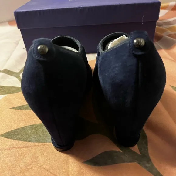 [Stuart Weitzman] Navy Blue Suede Wedged Ankle Boots