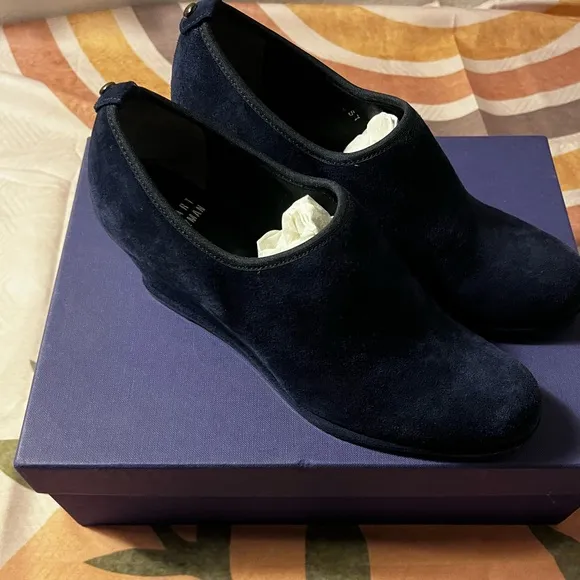 [Stuart Weitzman] Navy Blue Suede Wedged Ankle Boots
