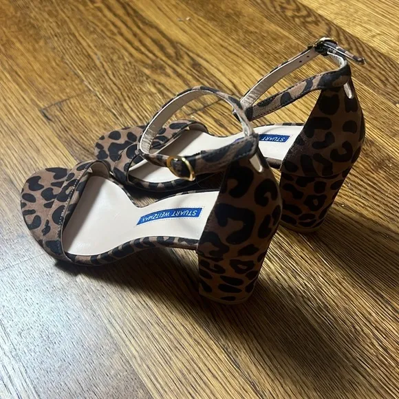 Stuart Weitzman NEARLYNUDE LEOPARD-PRINT SUEDE SANDALS IN CAPPUCINO Size 5.5