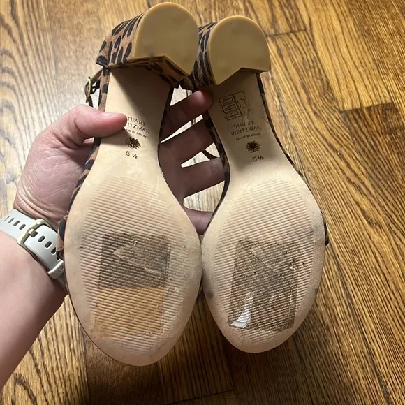 Stuart Weitzman NEARLYNUDE LEOPARD-PRINT SUEDE SANDALS IN CAPPUCINO Size 5.5