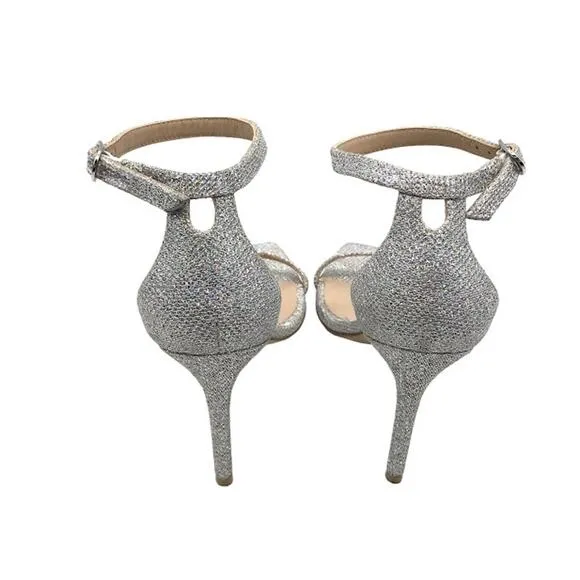 Stuart Weitzman Nudistcurve 100 High Heel Sandals 6 Ankle Strap Glitter Crystal