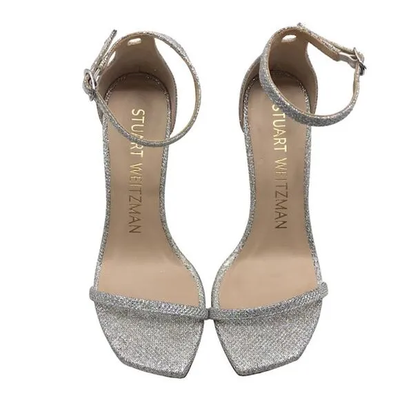 Stuart Weitzman Nudistcurve 100 High Heel Sandals 6 Ankle Strap Glitter Crystal