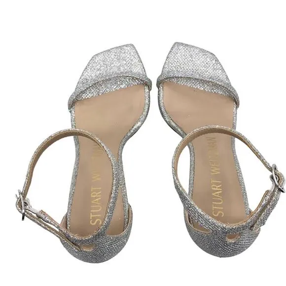Stuart Weitzman Nudistcurve 100 High Heel Sandals 6 Ankle Strap Glitter Crystal