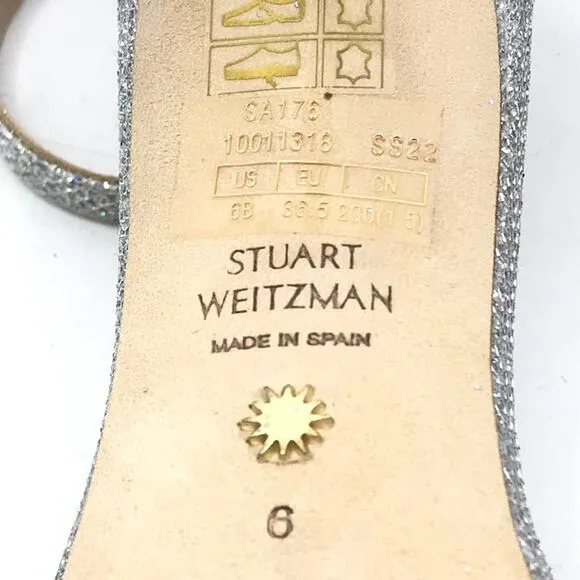Stuart Weitzman Nudistcurve 100 High Heel Sandals 6 Ankle Strap Glitter Crystal