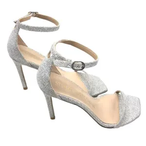 Stuart Weitzman Nudistcurve 100 High Heel Sandals 6 Ankle Strap Glitter Crystal