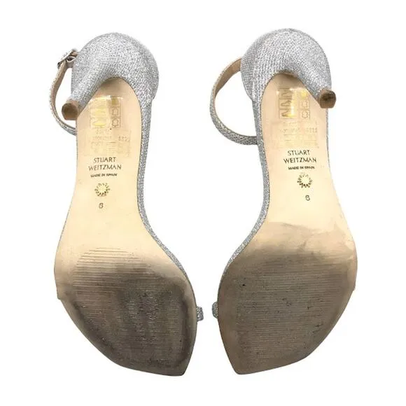 Stuart Weitzman Nudistcurve 100 High Heel Sandals 6 Ankle Strap Glitter Crystal