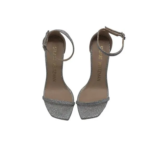 Stuart Weitzman Nudistcurve 100 High Heel Sandals 6 Ankle Strap Glitter Crystal