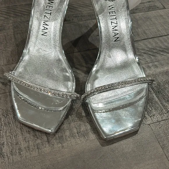 Stuart Weitzman Nudistcurve Glam Metallic Crystal Ankle-Strap Sandals