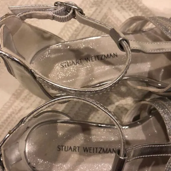 Stuart Weitzman Silver Glitter Girl Dressy Sandals